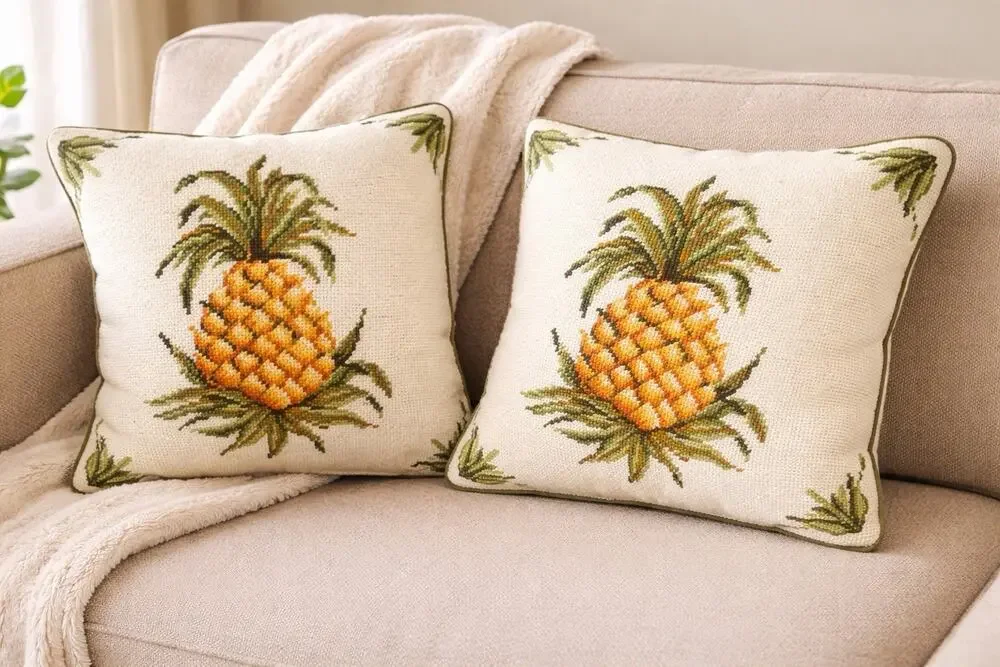 Vintage Williamsburg Needlepoint Pineapple Throw Pillows Set of 2 NWT Decorative